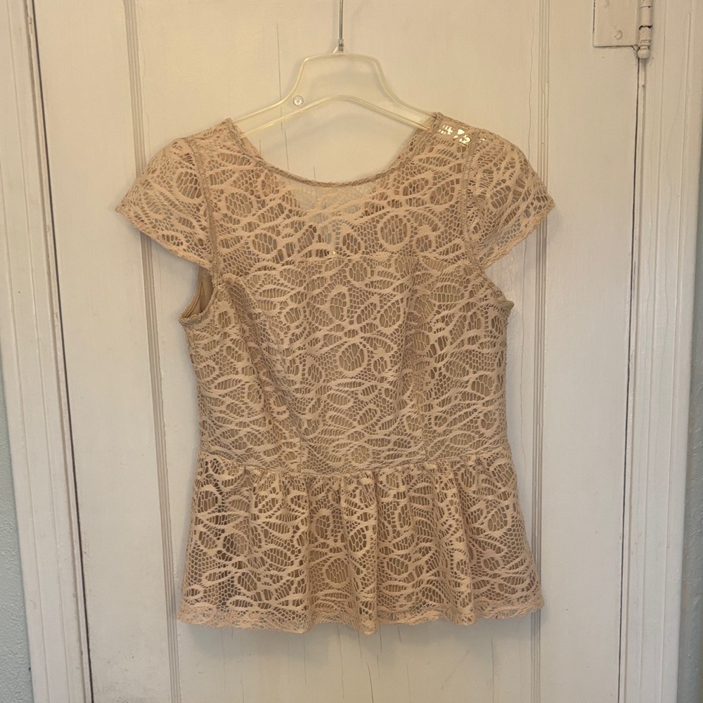Sandra Darren Lace Peplum Blouse in Beige